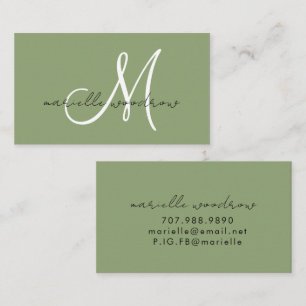 Minimalist Script Monogram Sage Green Calling Card