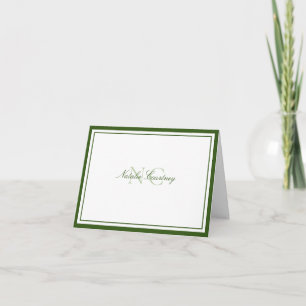 Minimalist Script Moss Green Two Border Monogram Note Card