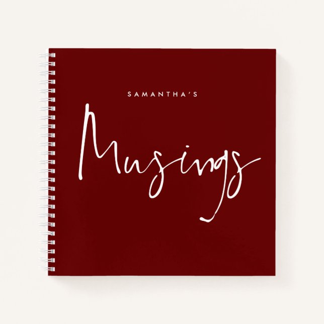 Minimalist Script Musings Name Burgundy Notebook (Front)