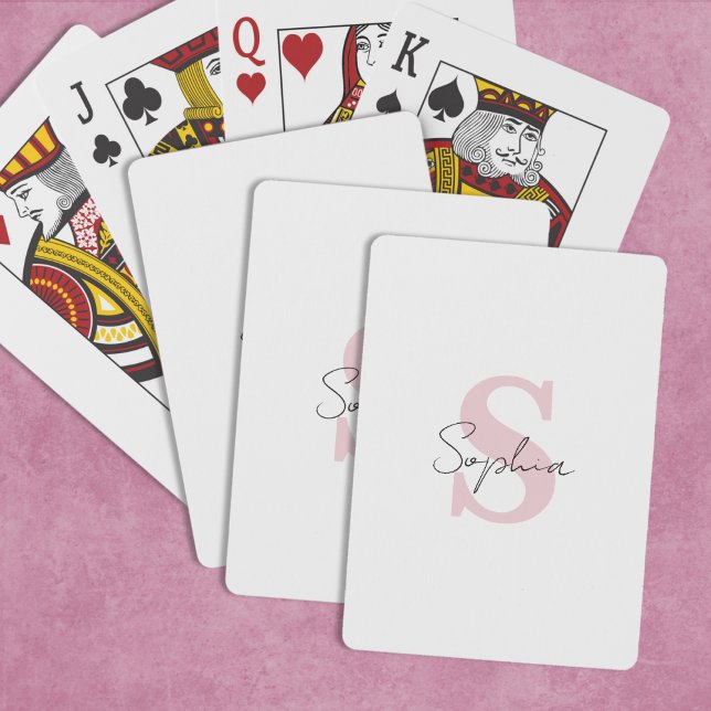 Minimalist Script Name and Pink Monogram Initial Playing Cards (Creator Uploaded)