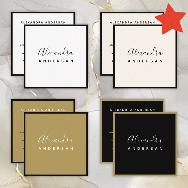 Minimalist Script Name Black Champagne Elegant   Square Business Card (Minimalist Script Name Black Champagne Elegant Square Business Card)