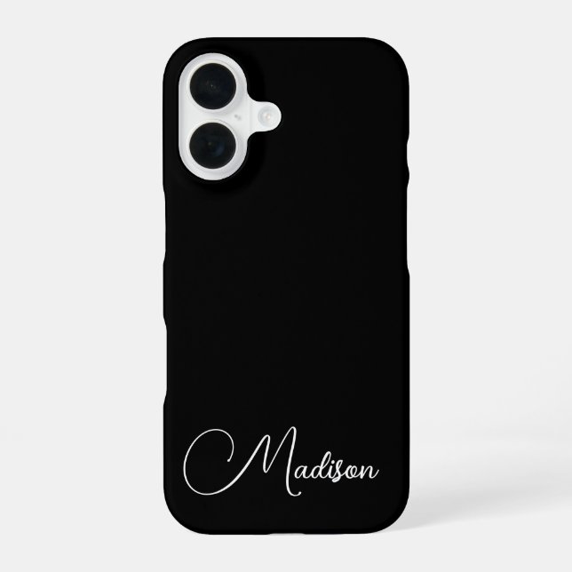 Minimalist Script Name Custom Black iPhone 16 Case (Back)