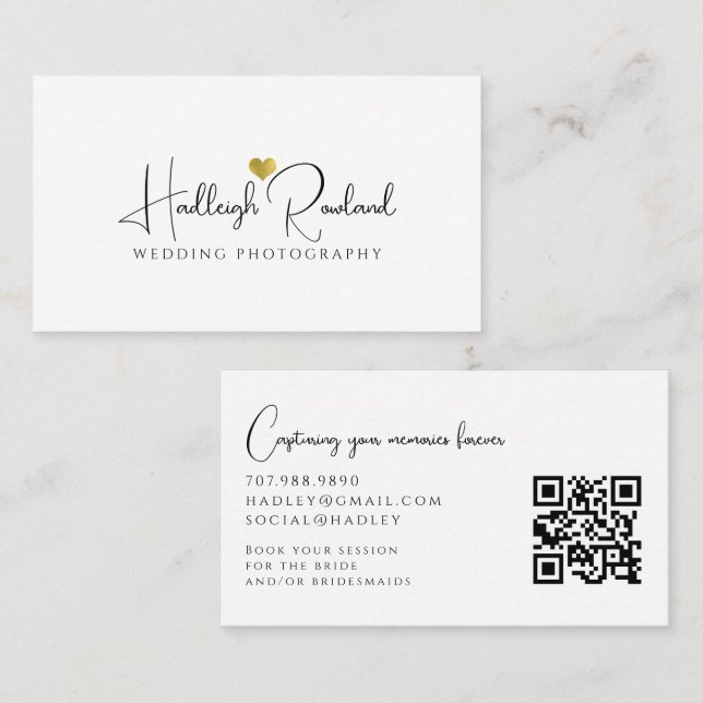 Minimalist Script Name Heart Wedding Photographer Business Card (Front/Back)