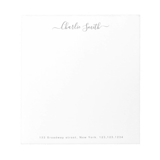 Minimalist script name personalised stationery notepad (Front)
