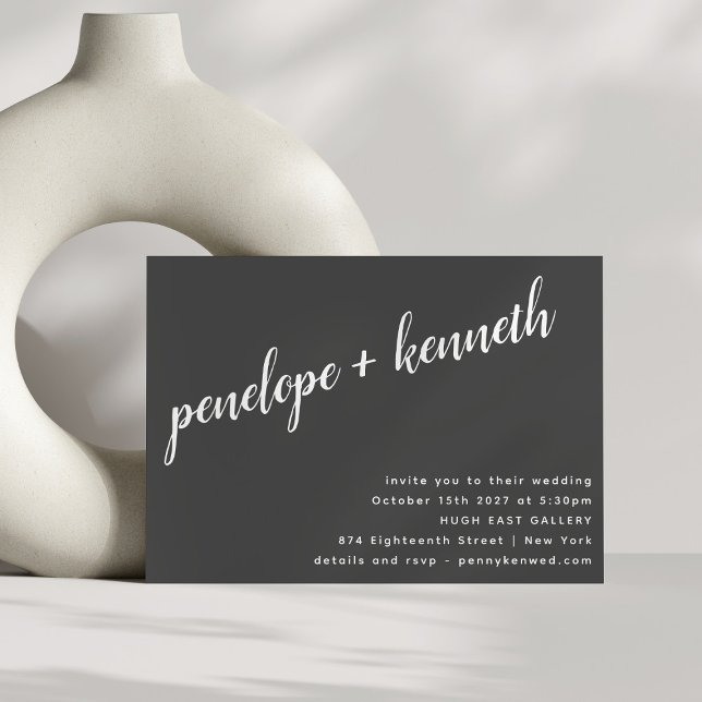 Minimalist Script Names Black White Modern Wedding Invitation (Creator Uploaded)