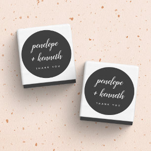 Minimalist Script Names Modern Wedding Black  Classic Round Sticker