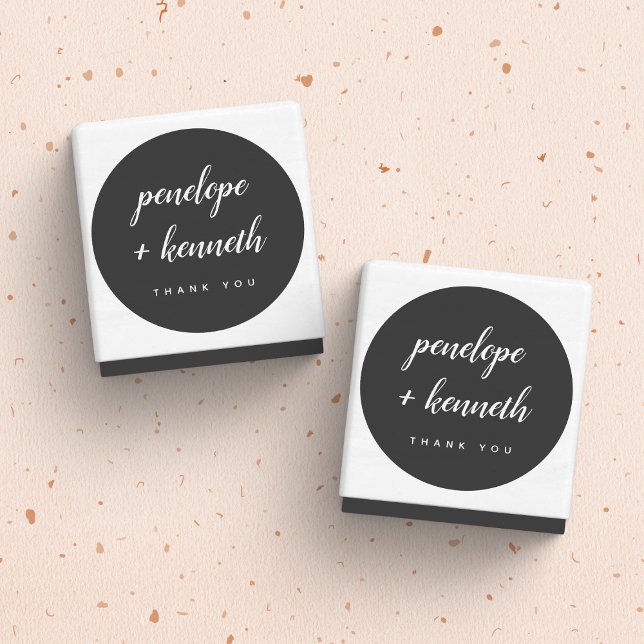 Minimalist Script Names Modern Wedding Black  Classic Round Sticker (Creator Uploaded)