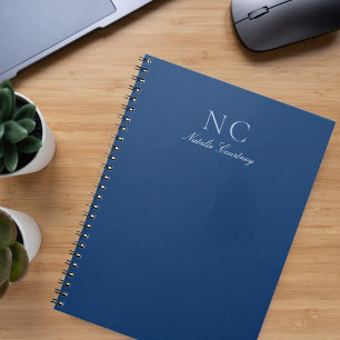 Minimalist Script Navy Blue Monogram Name Notebook
