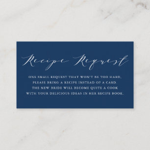 Minimalist Script Navy Blue Shower Recipe Request Enclosure Card