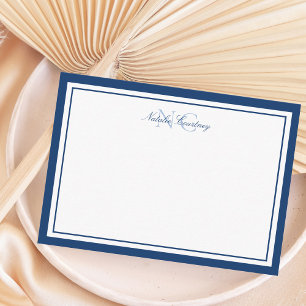 Minimalist Script Navy Blue Two Border Monogram Card
