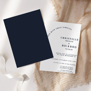 Minimalist script navy blue wedding  invitation