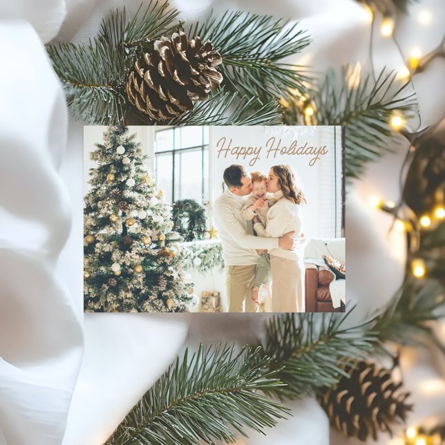 Minimalist Script Neutral Elegant Message Holiday Card (Creator Uploaded)