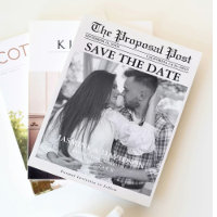 Minimalist script newspaper wedding save the date
