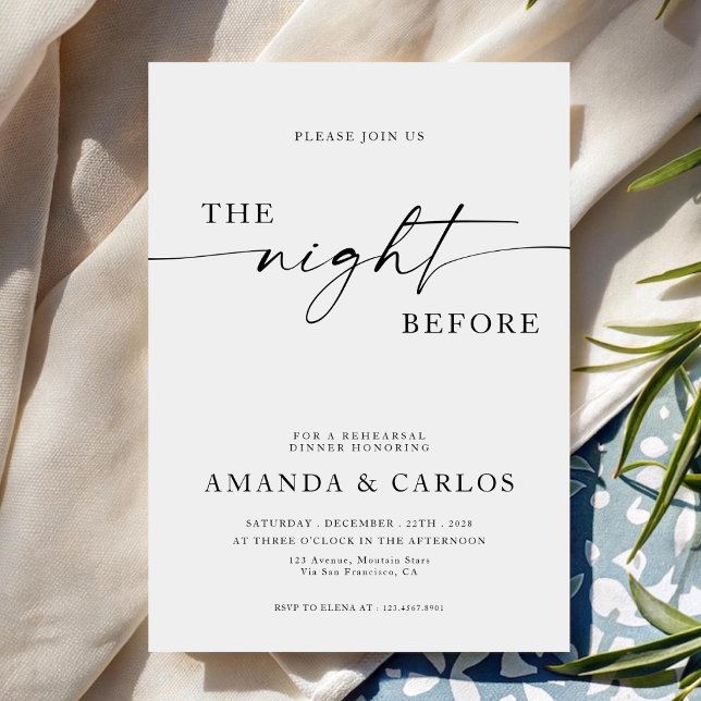 Minimalist Script Night Before Rehearsal Dinner Invitation (Creator Uploaded)