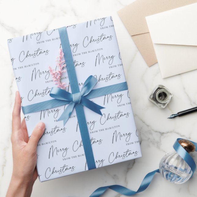 Minimalist Script Pastel Blue Merry Christmas Wrapping Paper (Gifting)
