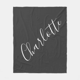 Minimalist Script Personalised Name Black White Fleece Blanket