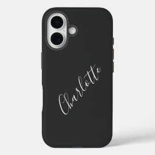 Minimalist Script Personalised Name Black White iPhone 16 Case