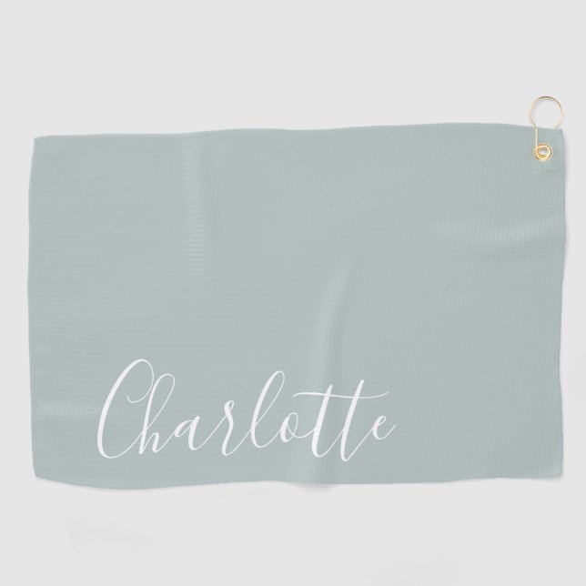 Minimalist Script Personalised Name | Dusty Blue  Golf Towel (Horizontal)