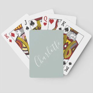 Minimalist Script Personalised Name Dusty Blue Playing Cards