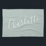 Minimalist Script Personalised Name | Dusty Blue Tea Towel<br><div class="desc">Minimalist Script Typography Name in Dusty Blue Kitchen Towel</div>