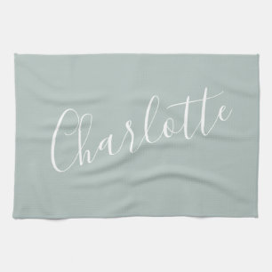 Minimalist Script Personalised Name   Dusty Blue Tea Towel