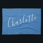 Minimalist Script Personalised Name | French Blue  Tea Towel<br><div class="desc">Minimalist Script Typography Name in French Blue and White Kitchen Towel</div>