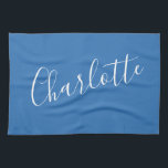 Minimalist Script Personalised Name | French Blue  Tea Towel<br><div class="desc">Minimalist Script Typography Name in French Blue and White Kitchen Towel</div>
