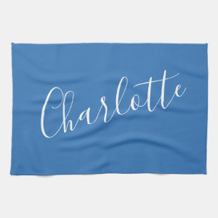 Minimalist Script Personalised Name   French Blue  Tea Towel