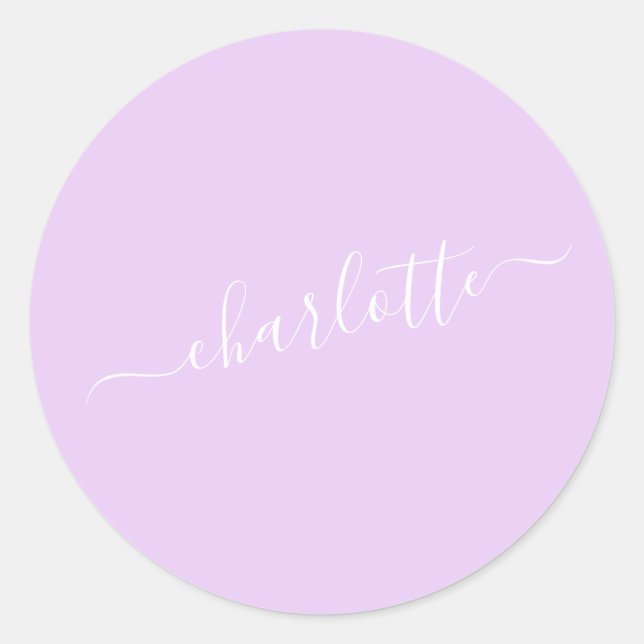 Minimalist Script Personalised Name in Lavender Classic Round Sticker (Front)