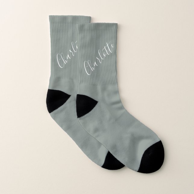 Minimalist Script Personalised Name Sage Grey  Socks (Pair)