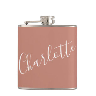 Minimalist Script Personalised Name Terracotta Hip Flask