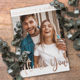   Minimalist Script Personalised Wedding Thank You Foil Holiday Postcard