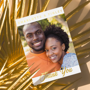 Minimalist Script Personalised Wedding Thank You Foil Holiday Postcard