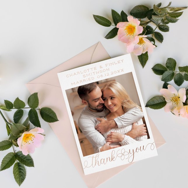   Minimalist Script Personalised Wedding Thank You Foil Holiday Postcard (Creator Uploaded)