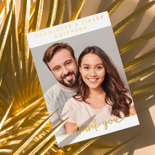   Minimalist Script Personalised Wedding Thank You Foil Holiday Postcard (Creator Uploaded)