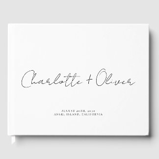 Minimalist Script Personalised White Wedding Guest Book