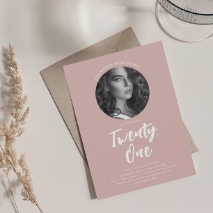 Minimalist Script Photo 21st Birthday Dusty Pink  Invitation