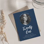 Minimalist Script Photo 21st Birthday Navy Blue Invitation<br><div class="desc">An elegant "21st Birthday" party invitation design with personalised photo,  modern typography and custom text.</div>