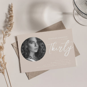 Minimalist Script Photo 30th Birthday Champagne  Invitation