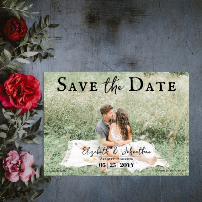 Minimalist Script Photo | Black Save The Date (Minimalist Script Photo Save the Date | Black)
