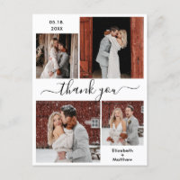 Minimalist Script Photo Collage Wedding Thank You