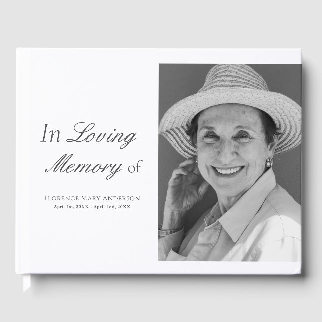 Minimalist Script Photo Memorial Funeral Guest Book (Front)