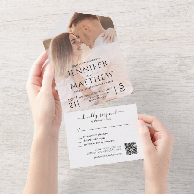 Minimalist Script Photo QR Code All in One  Invitation (Tearaway)