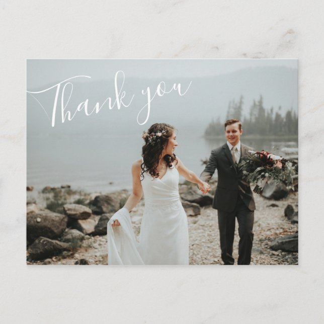 Minimalist Script | Photo Simple Modern Thank you Postcard (Front)