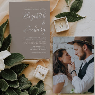 Minimalist Script Photo Taupe Wedding Invitation