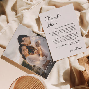 Minimalist Script Photo Wedding Flat  Thank You Card