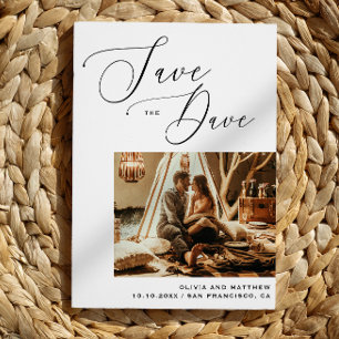 Minimalist Script Photo Wedding Save the Date Announcement Postcard