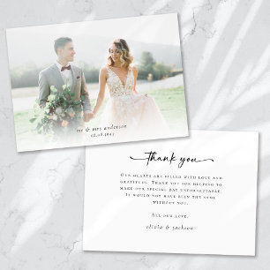 Minimalist Script Photo Wedding Thank You Card