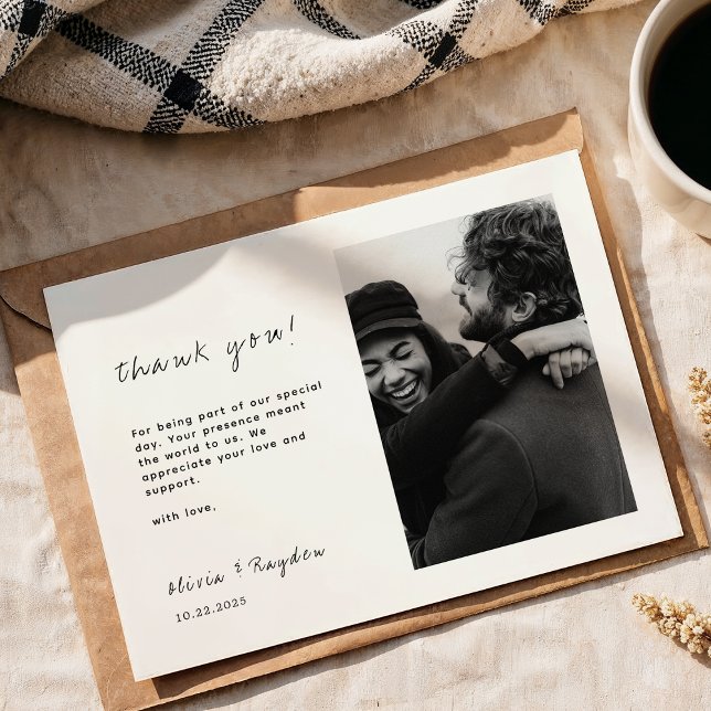 Minimalist Script Photo Wedding Thank You Card (Creator Uploaded)
