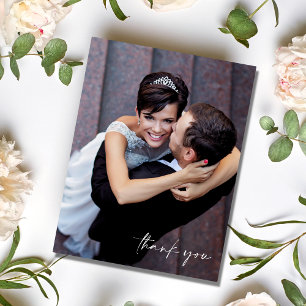 Minimalist Script Photo Wedding Thank You Postcard